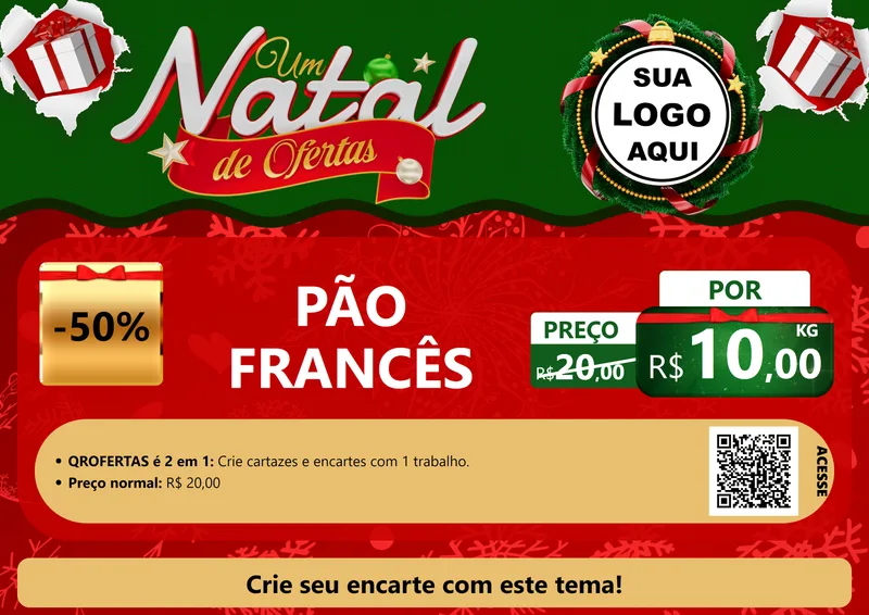 Modelo de Cartaz para Cartaz A4 Horizontal com o tema Um Natal de Ofertas para Padaria