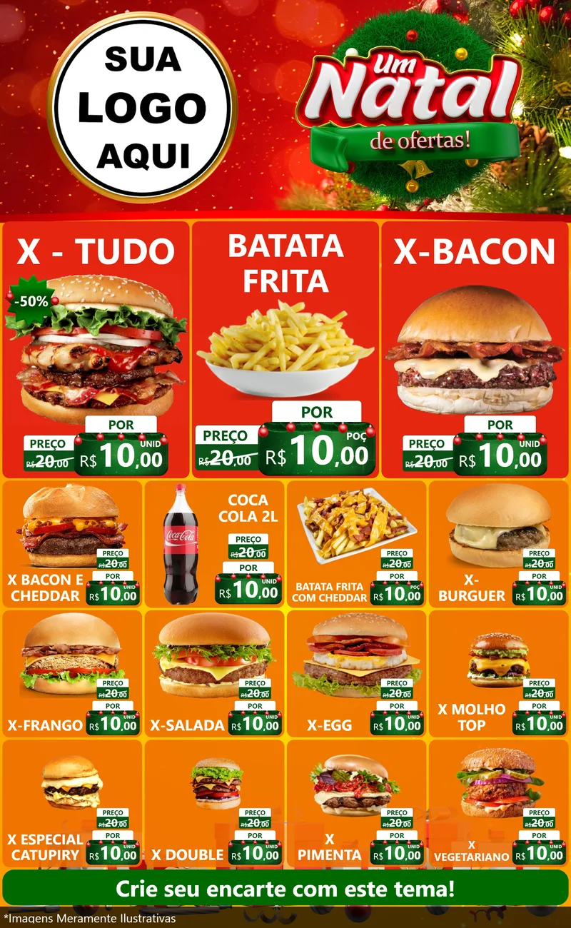 Modelo de Encarte para Encarte Grande com o tema Um Natal de Ofertas para Hamburgueria