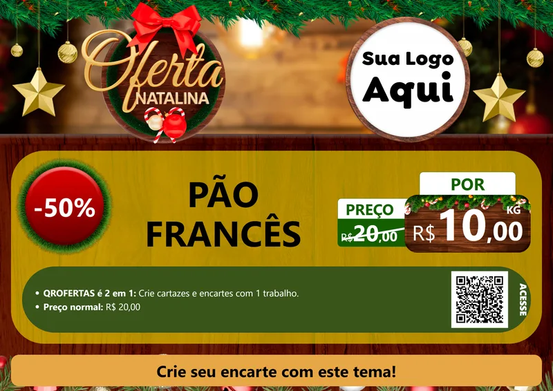Modelo de Cartaz para Cartaz A4 Horizontal com o tema Ofertas Natalina para Padaria