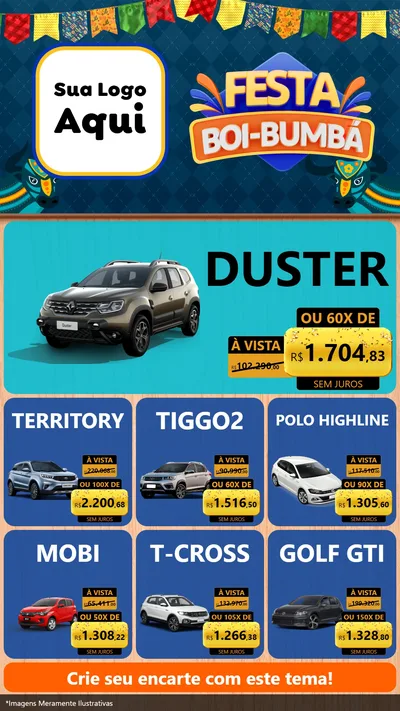 Modelo de Rede Social para Stories com o tema Festa Boi Bumbá para Concessionaria de Carros