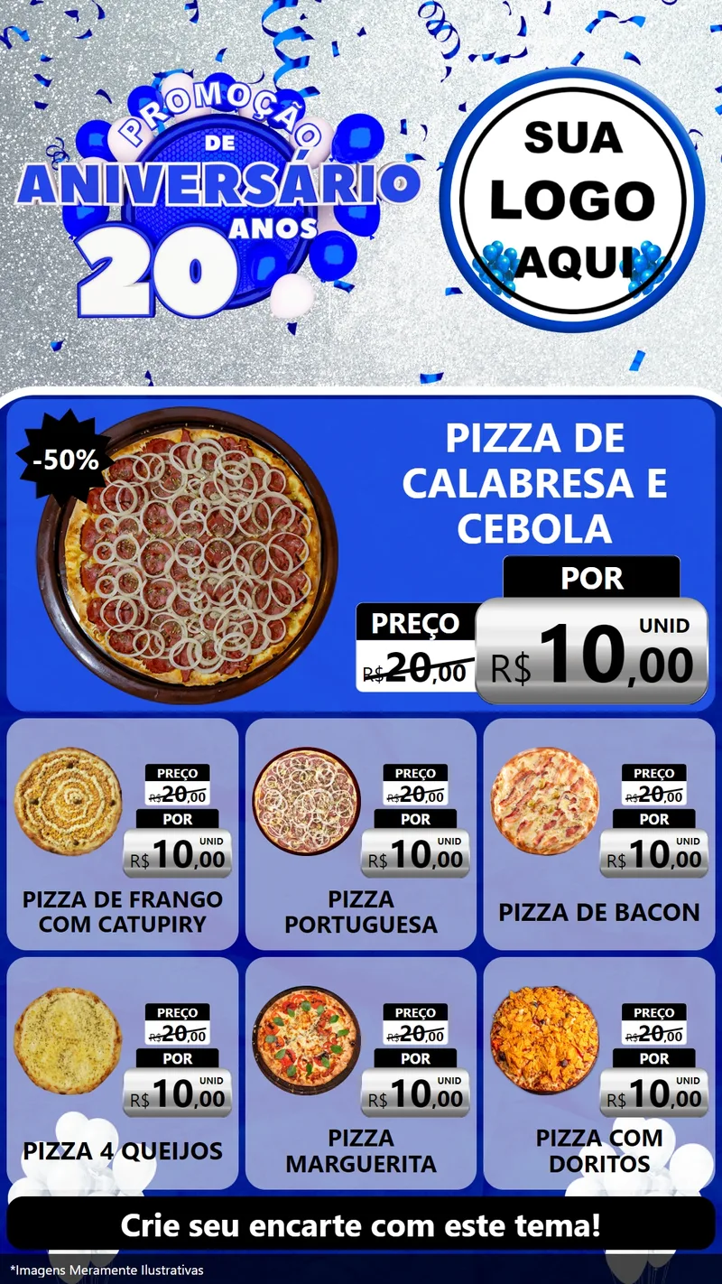Modelo de Rede Social para Stories com o tema Promoção de Aniversário - 20 Anos para Pizzaria