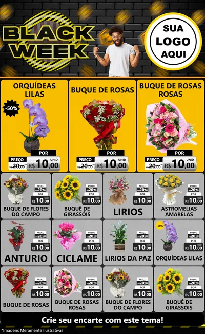 Modelo de Encarte para Encarte Grande com o tema Black Week para Floricultura e jardim