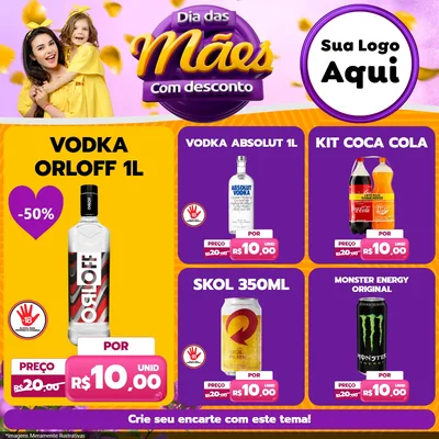 Modelo de Rede Social para Feed Facebook com o tema Dia das Mães com Desconto para Distribuidora de bebidas