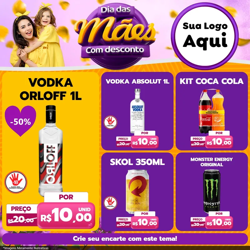 Modelo de Rede Social para Feed Facebook com o tema Dia das Mães com Desconto para Distribuidora de bebidas