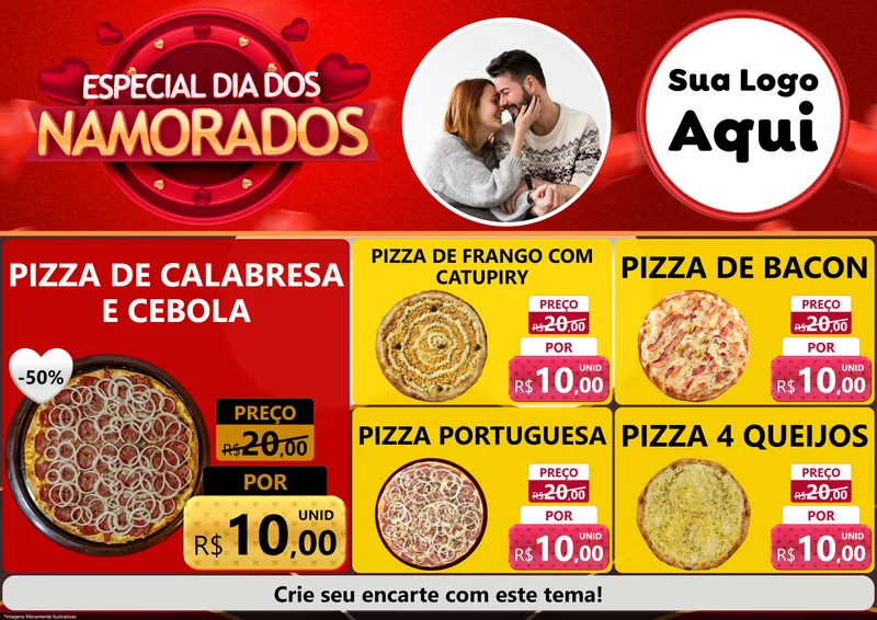 Modelo de Encarte para Encarte A4 Horizontal com o tema Especial Dia Dos Namorados para Pizzaria