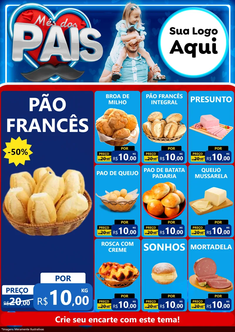 Modelo de Encarte para Encarte A4 Vertical com o tema Mês Dos Pais para Padaria