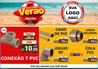 Modelo de Encarte para Encarte A4 Horizontal com o tema Verão Imbatível para Tubos e conexões