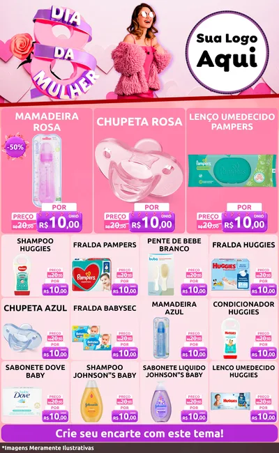 Modelo de Encarte para Encarte Grande com o tema Dia da Mulher para Bebês