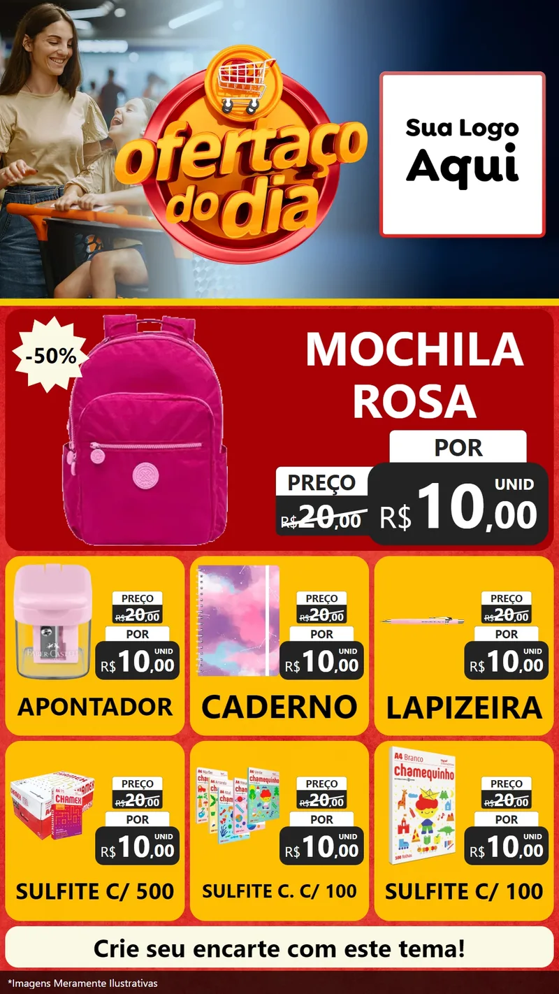 Modelo de Rede Social para Stories com o tema Ofertaço Do Dia para Papelaria