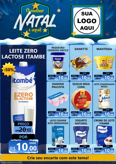 Modelo de Encarte para Encarte A4 Vertical com o tema O Melhor Natal É Aqui! para Frios e Laticínios