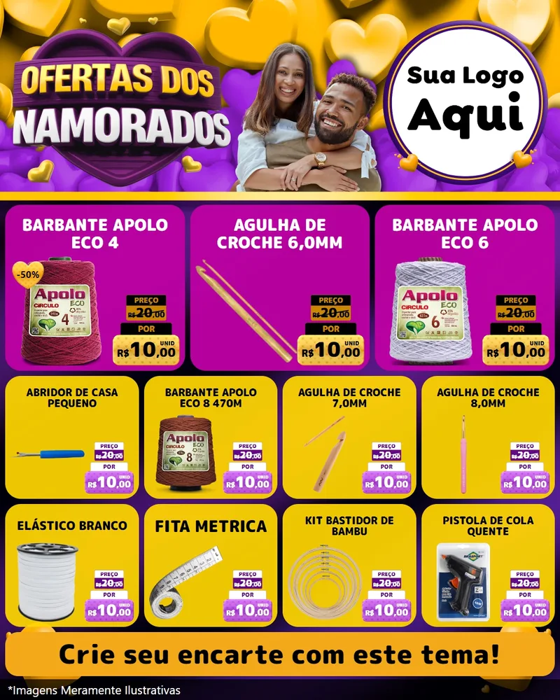 Modelo de Rede Social para Feed Instagram com o tema Oferta Dos Namorados para Armarinho e Aviamentos