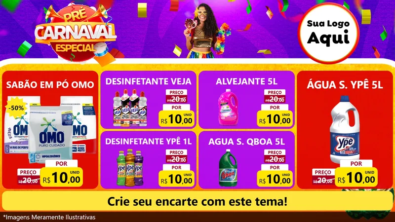 Modelo de TV para TV Horizontal com o tema Pré-Carnaval Especial para Produtos de Limpeza