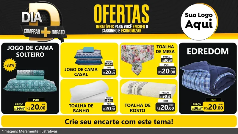 Modelo de TV para TV Horizontal com o tema Dia D Mais Economia para Cama, Mesa e Banho