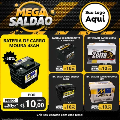 Modelo de Rede Social para Feed Facebook com o tema Mega Saldão para Baterias Elétricas