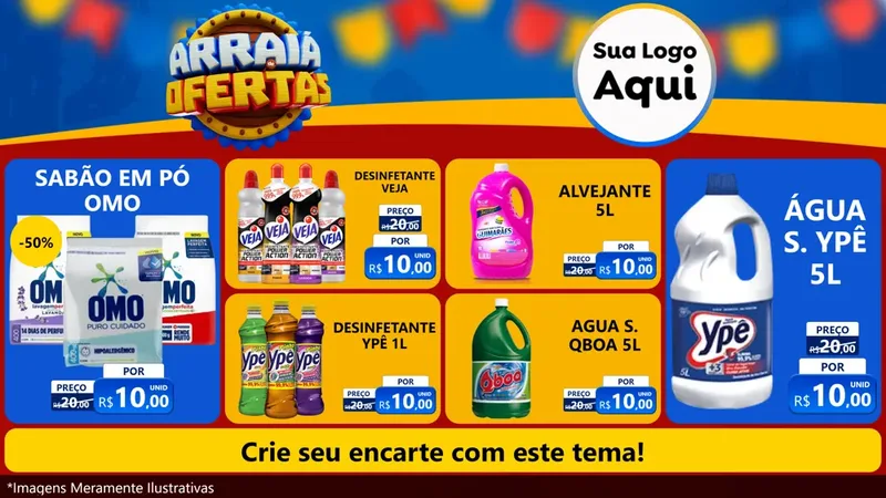 Modelo de TV para TV Horizontal com o tema Arraiá de Ofertas - Junina para Produtos de Limpeza