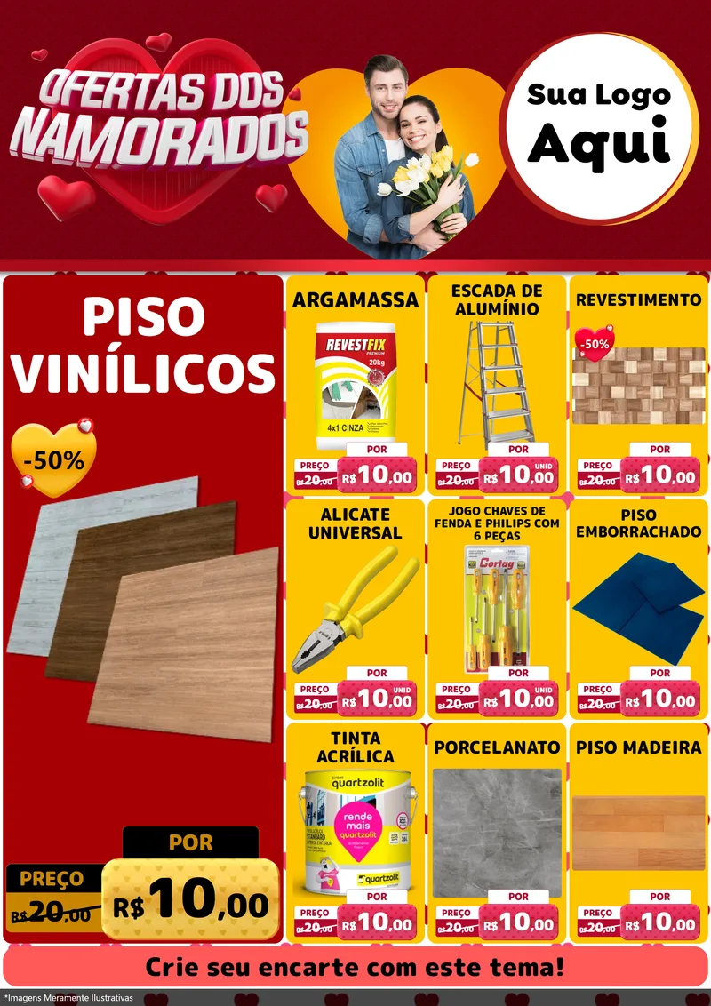Modelo de Encarte para Encarte A4 Vertical com o tema Ofertas Dos Namorados para Material para Construção