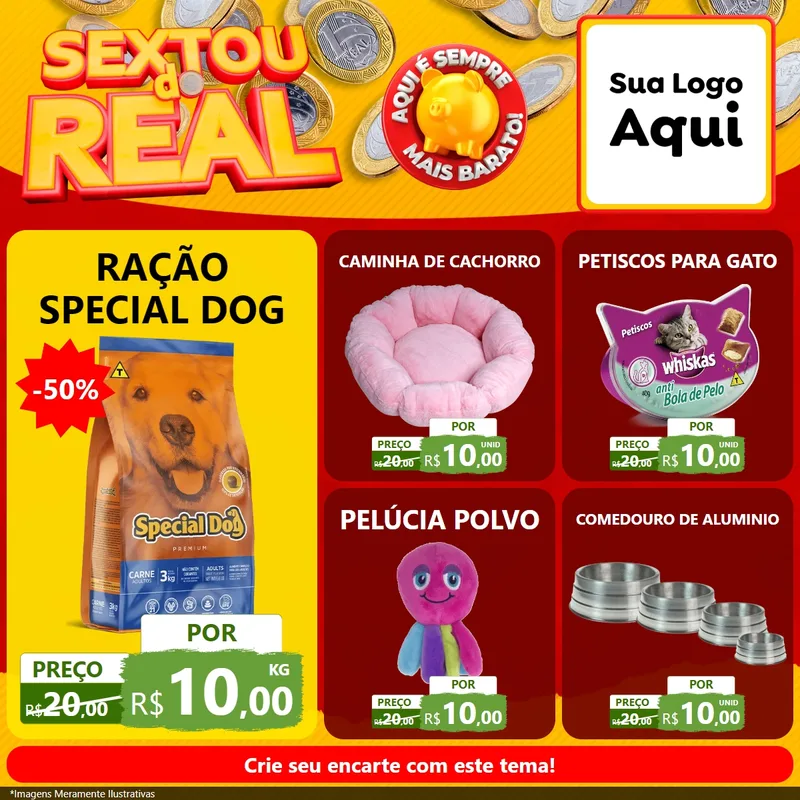 Modelo de Rede Social para Feed Facebook com o tema Sextou do Real para Pet Shop