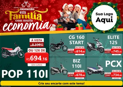 Modelo de Encarte para Encarte A4 Horizontal com o tema Momento em Família (Natal) para Concessionaria de Motos