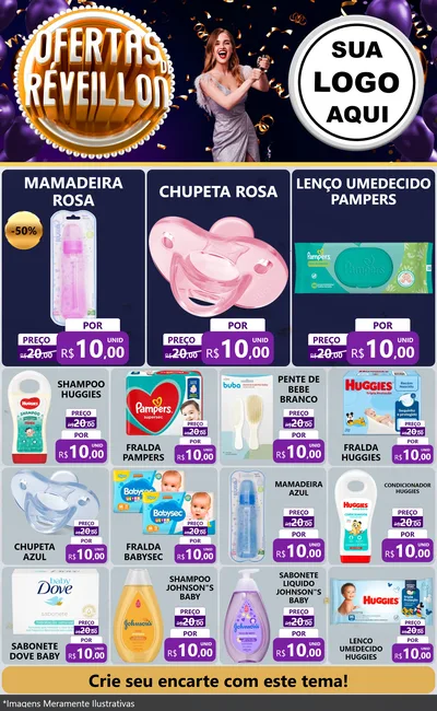 Modelo de Encarte para Encarte Grande com o tema Ofertas de Réveillon para Bebês