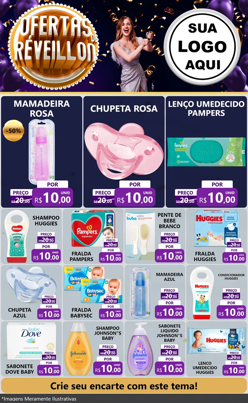 Modelo de Encarte para Encarte Grande com o tema Ofertas de Réveillon para Bebês