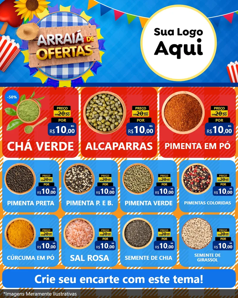 Modelo de Rede Social para Feed Instagram com o tema Arraiá de Ofertas para Produtos Naturais