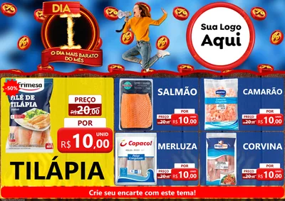 Modelo de Encarte para Encarte A4 Horizontal com o tema Dia I - O Dia Mais Barato Do Mês para Peixaria