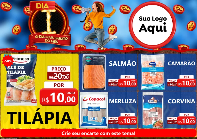 Modelo de Encarte para Encarte A4 Horizontal com o tema Dia I - O Dia Mais Barato Do Mês para Peixaria