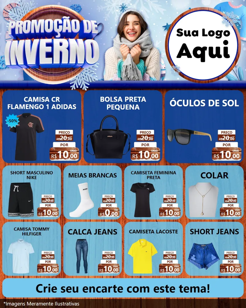 Modelo de Rede Social para Feed Instagram com o tema Promoção de Inverno para Roupas e acessórios