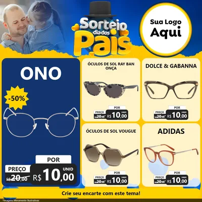 Modelo de Rede Social para Feed Facebook com o tema Sorteio Dia Dos Pais para Óticas