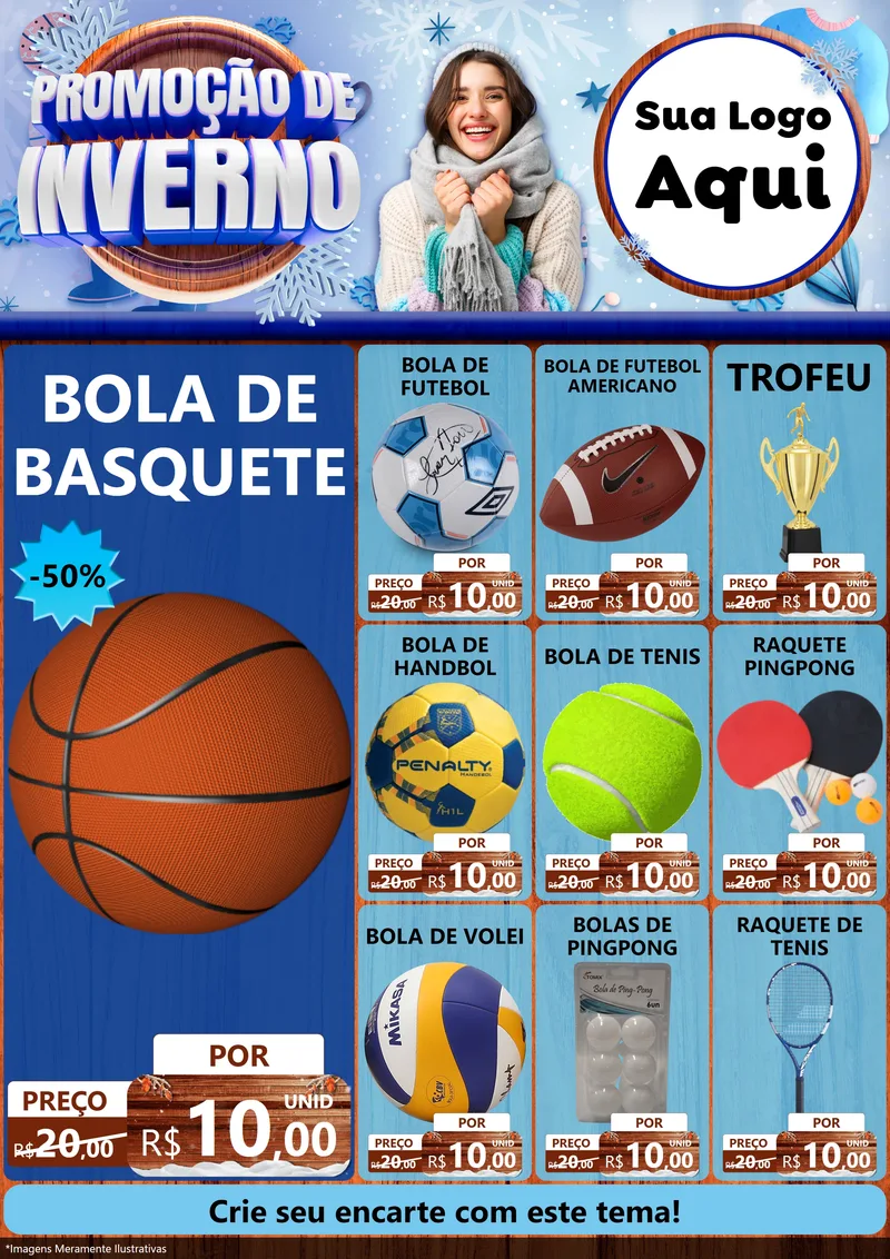 Modelo de Encarte para Encarte A4 Vertical com o tema Promoção de Inverno para Artigos Esportivos