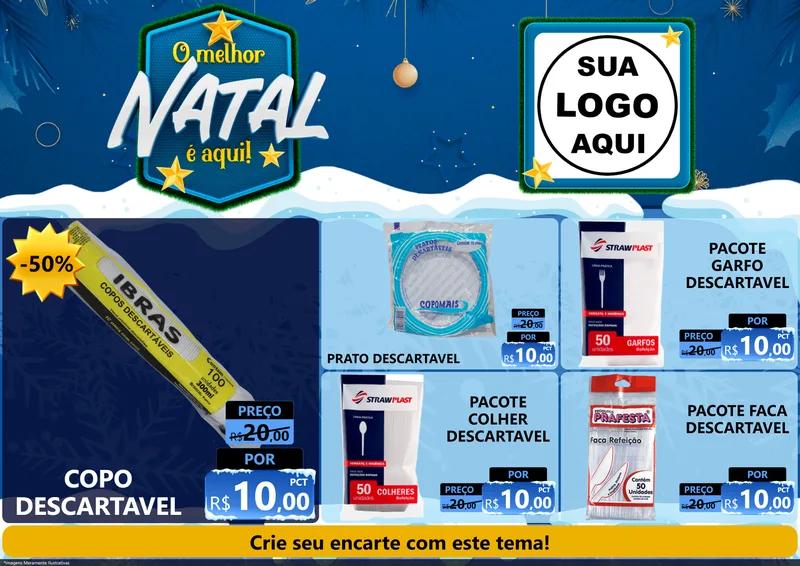 Modelo de Encarte para Encarte A4 Horizontal com o tema O Melhor Natal É Aqui! para Embalagens