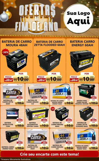 Modelo de Encarte para Encarte Grande com o tema Ofertas de Fim de Ano para Baterias Elétricas