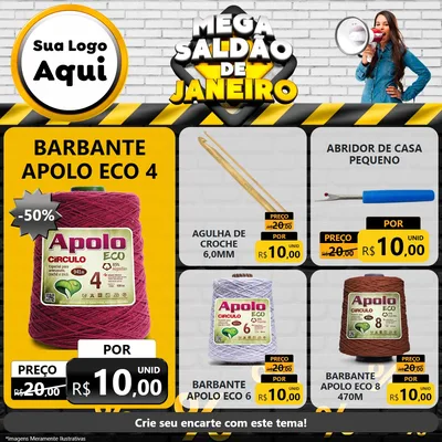 Modelo de Rede Social para Feed Facebook com o tema Mega Saldão de Janeiro para Armarinho e Aviamentos