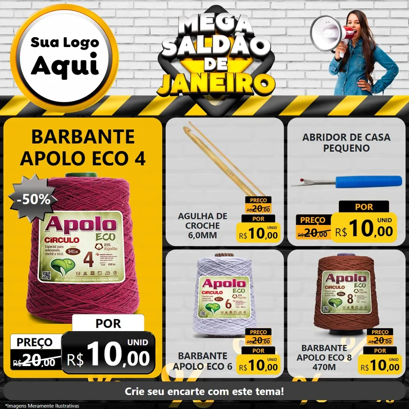 Modelo de Rede Social para Feed Facebook com o tema Mega Saldão de Janeiro para Armarinho e Aviamentos