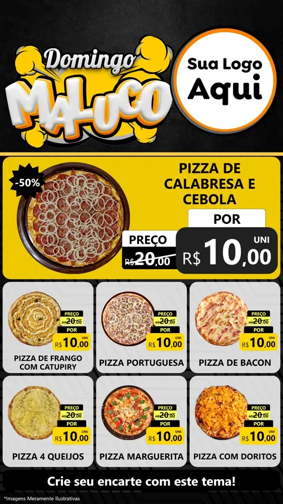 Modelo de Rede Social para Stories com o tema Domingo Maluco para Pizzaria
