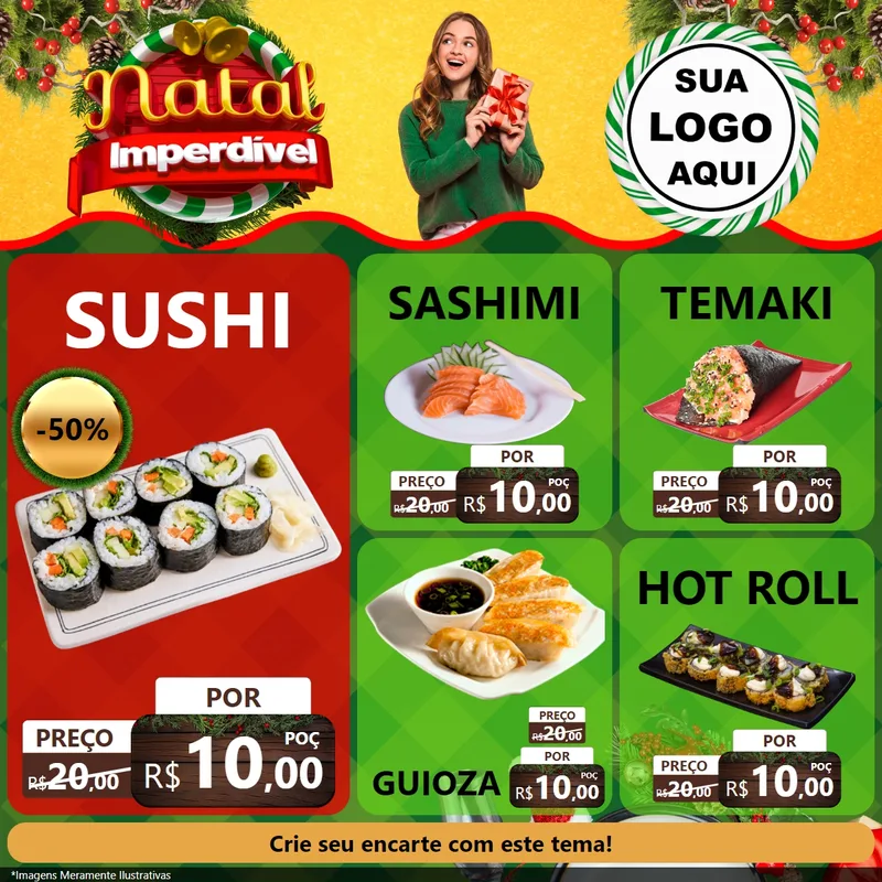 Modelo de Rede Social para Feed Facebook com o tema Natal Imperdível para Comida japonesa