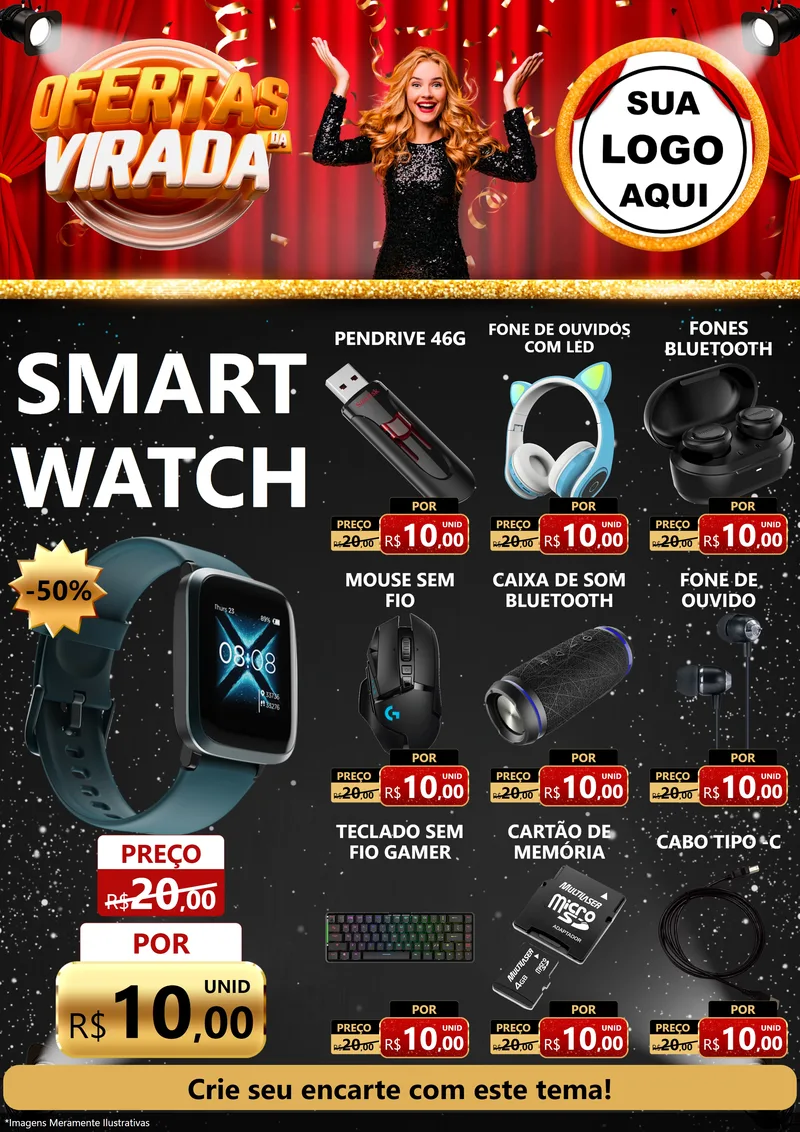 Modelo de Encarte para Encarte A4 Vertical com o tema Ofertas da Virada para Informática