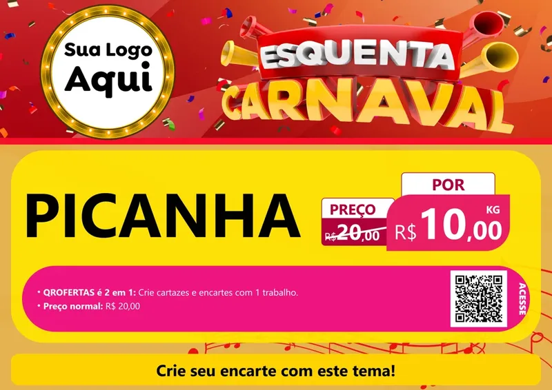 Modelo de Cartaz para Cartaz A4 Horizontal com o tema Esquenta Carnaval para Açougue