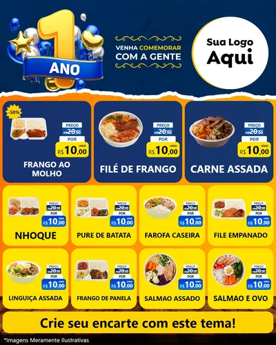 Modelo de Rede Social para Feed Instagram com o tema Um Ano de Aniversário para Restaurante