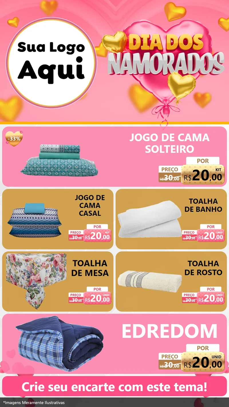 Modelo de TV para TV Vertical com o tema Dia dos Namorados para Cama, Mesa e Banho