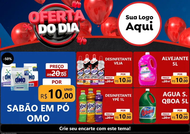 Modelo de Encarte para Encarte A4 Horizontal com o tema Oferta do Dia para Produtos de Limpeza