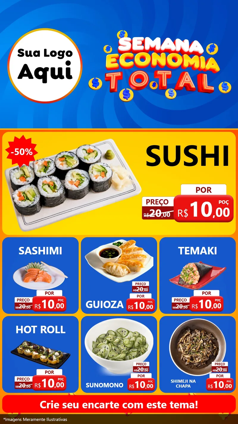 Modelo de Rede Social para Stories com o tema Semana Economia Total para Comida japonesa