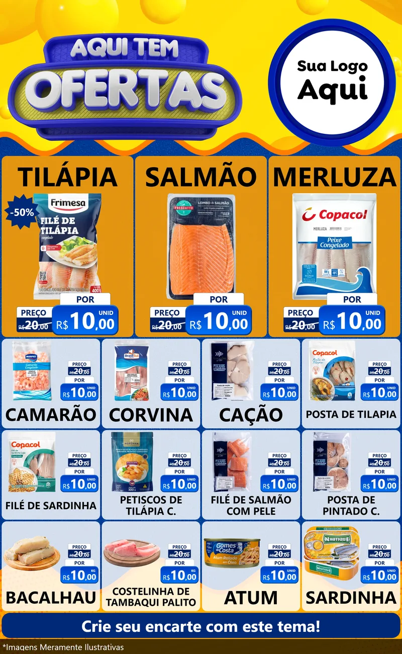 Modelo de Encarte para Encarte Grande com o tema Aqui Tem Ofertas para Peixaria