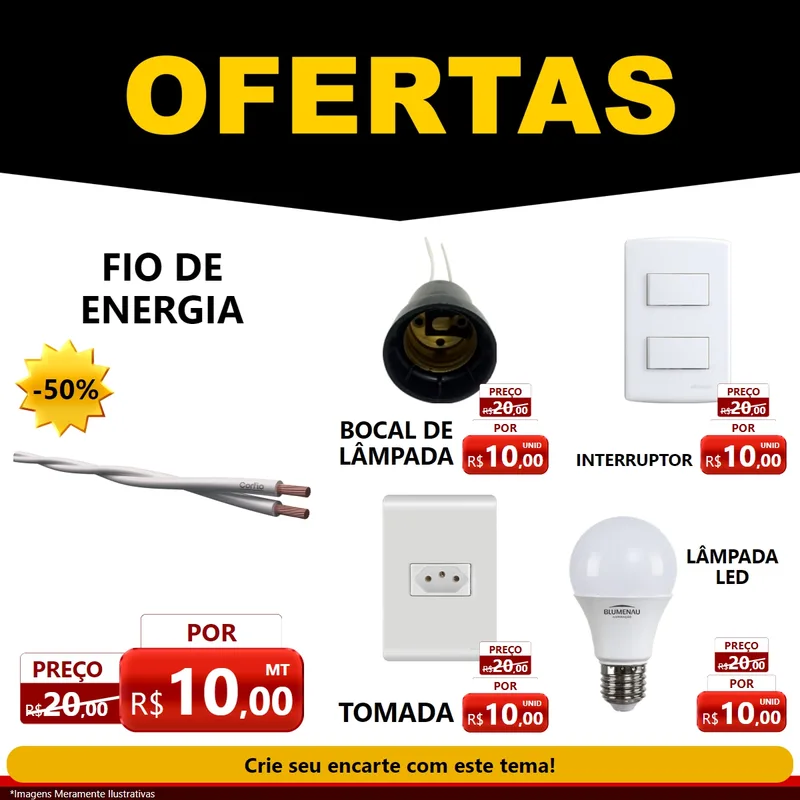 Modelo de Rede Social para Feed Facebook com o tema Ofertas Preto e Vermelho Cartaz para Materiais Elétricos