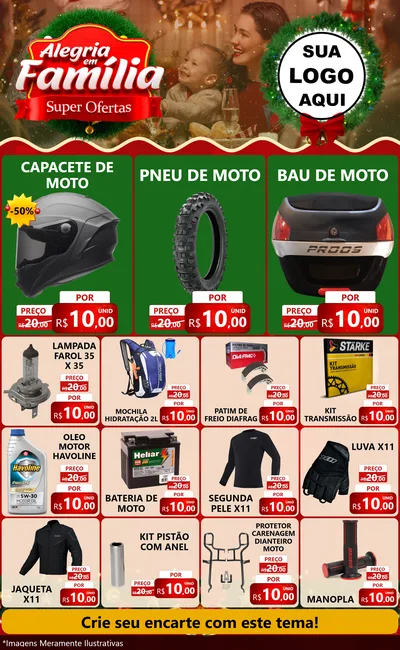 Modelo de Encarte para Encarte Grande com o tema Alegria Em Família - Super Ofertas para Moto peças