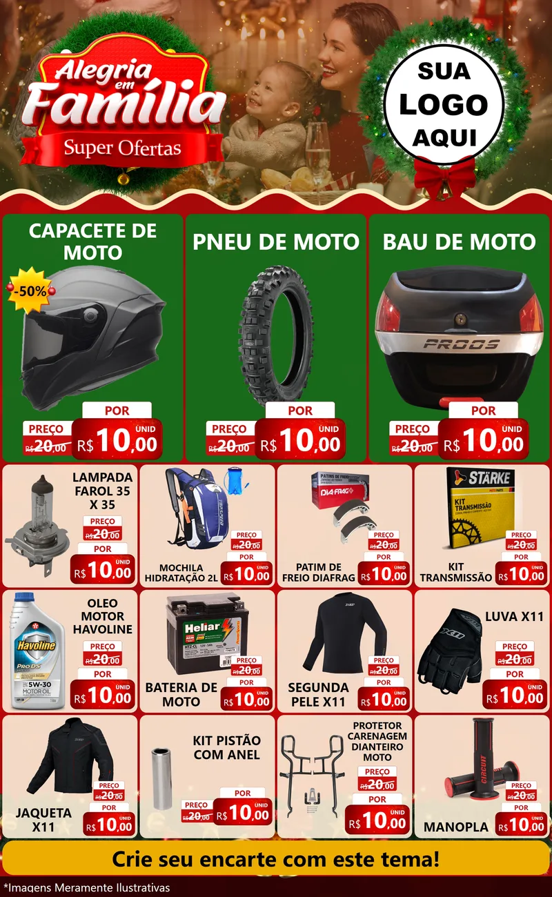 Modelo de Encarte para Encarte Grande com o tema Alegria Em Família - Super Ofertas para Moto peças