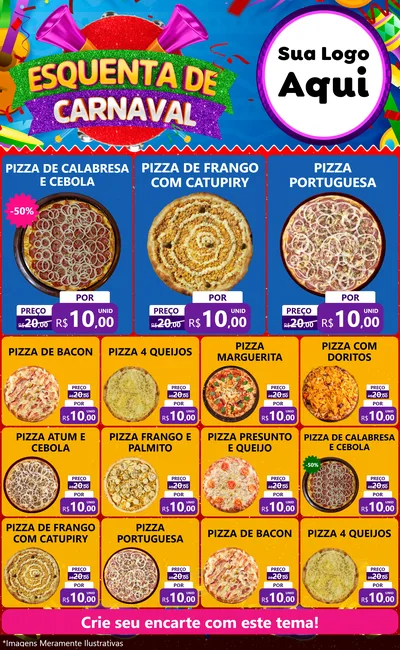 Modelo de Encarte para Encarte Grande com o tema Esquenta de Carnaval para Pizzaria