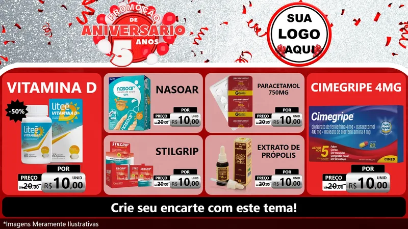 Modelo de TV para TV Horizontal com o tema Promoção de Aniversário - 5 Anos para Farmácia