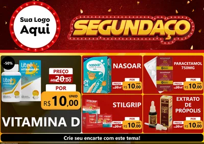 Modelo de Encarte para Encarte A4 Horizontal com o tema Segundaço para Farmácia