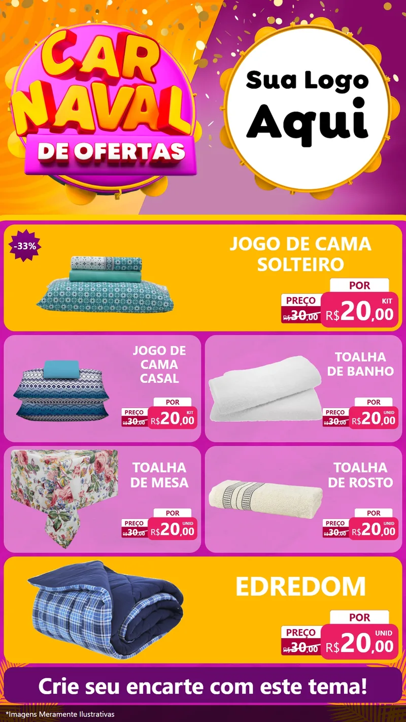 Modelo de TV para TV Vertical com o tema Carnaval de Ofertas para Cama, Mesa e Banho